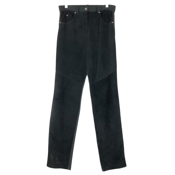Lucchese Womens Size M Black Pants Suede Front Stretch Panel Back Front Zip LONG - Picture 1 of 11